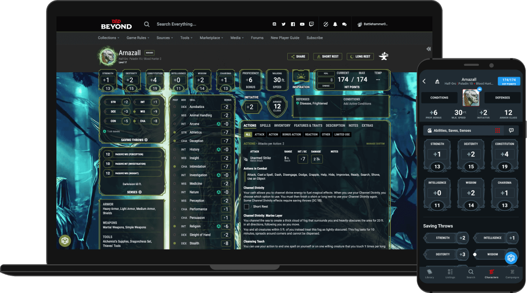 Character creation on a computer and on a phone